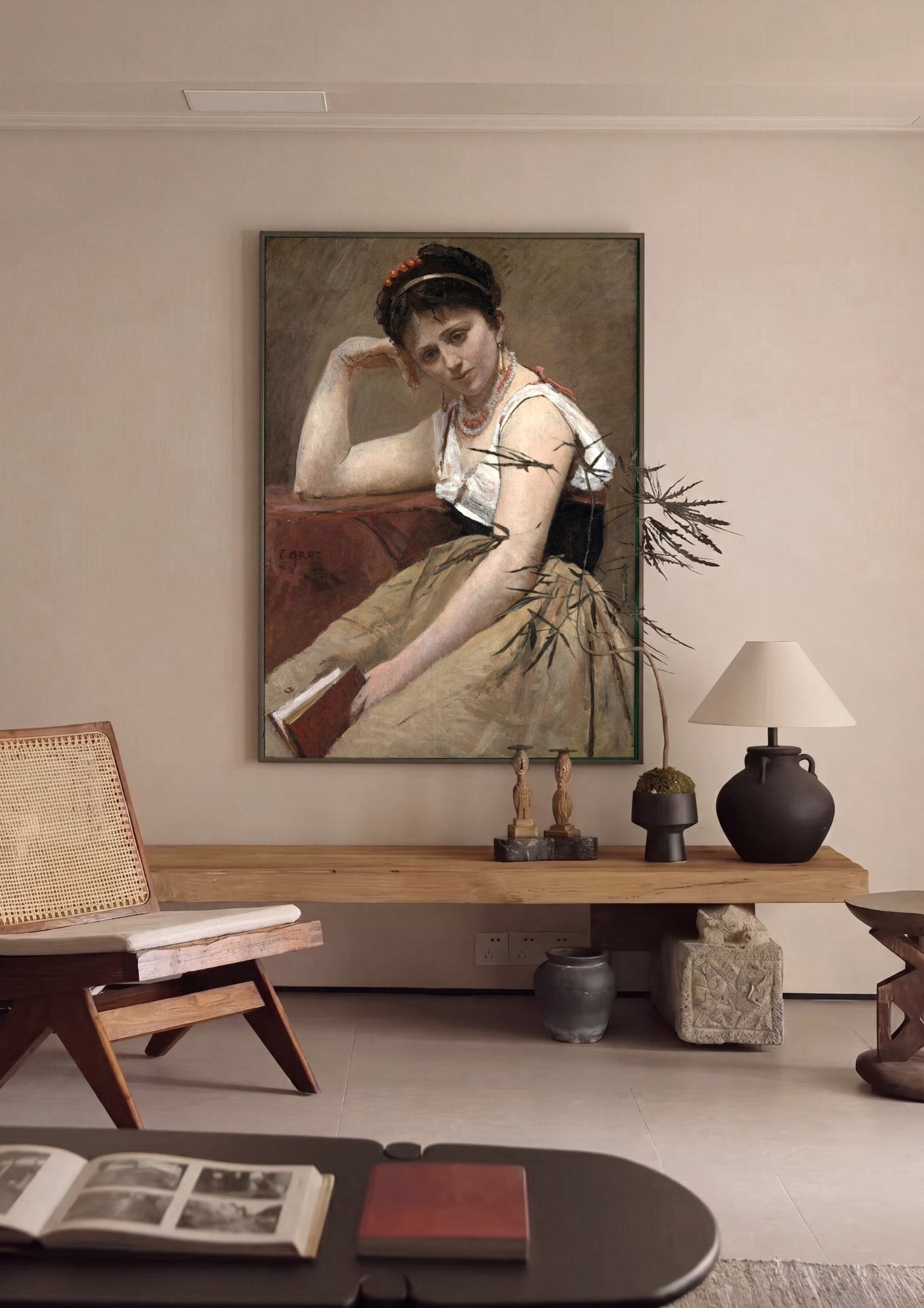 Quadro Decorativo A Leitora - Corot em ambiente decorado