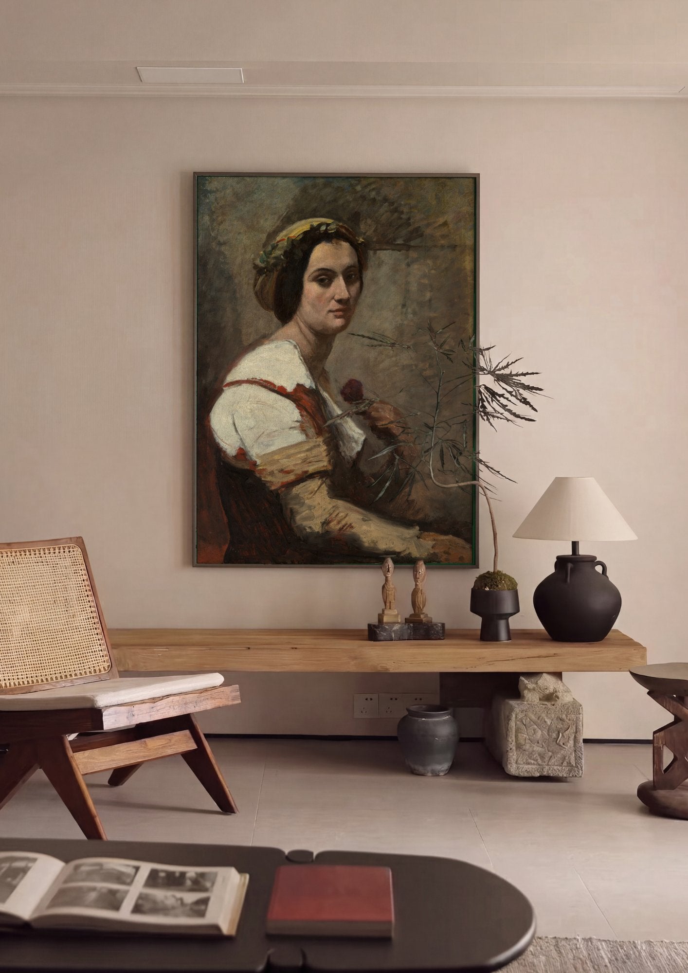 Quadro Decorativo Retrato Feminino - Corot em ambiente decorado