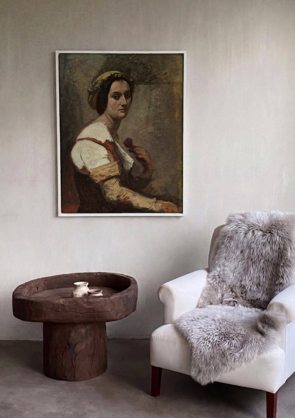 Quadro Decorativo Retrato Feminino - Corot em ambiente decorado
