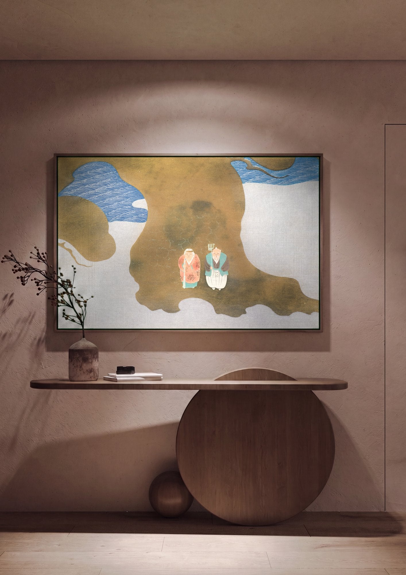 Quadro Decorativo Deuses da Fortuna (Provável) - Kamisaka Sekka em ambiente decorado