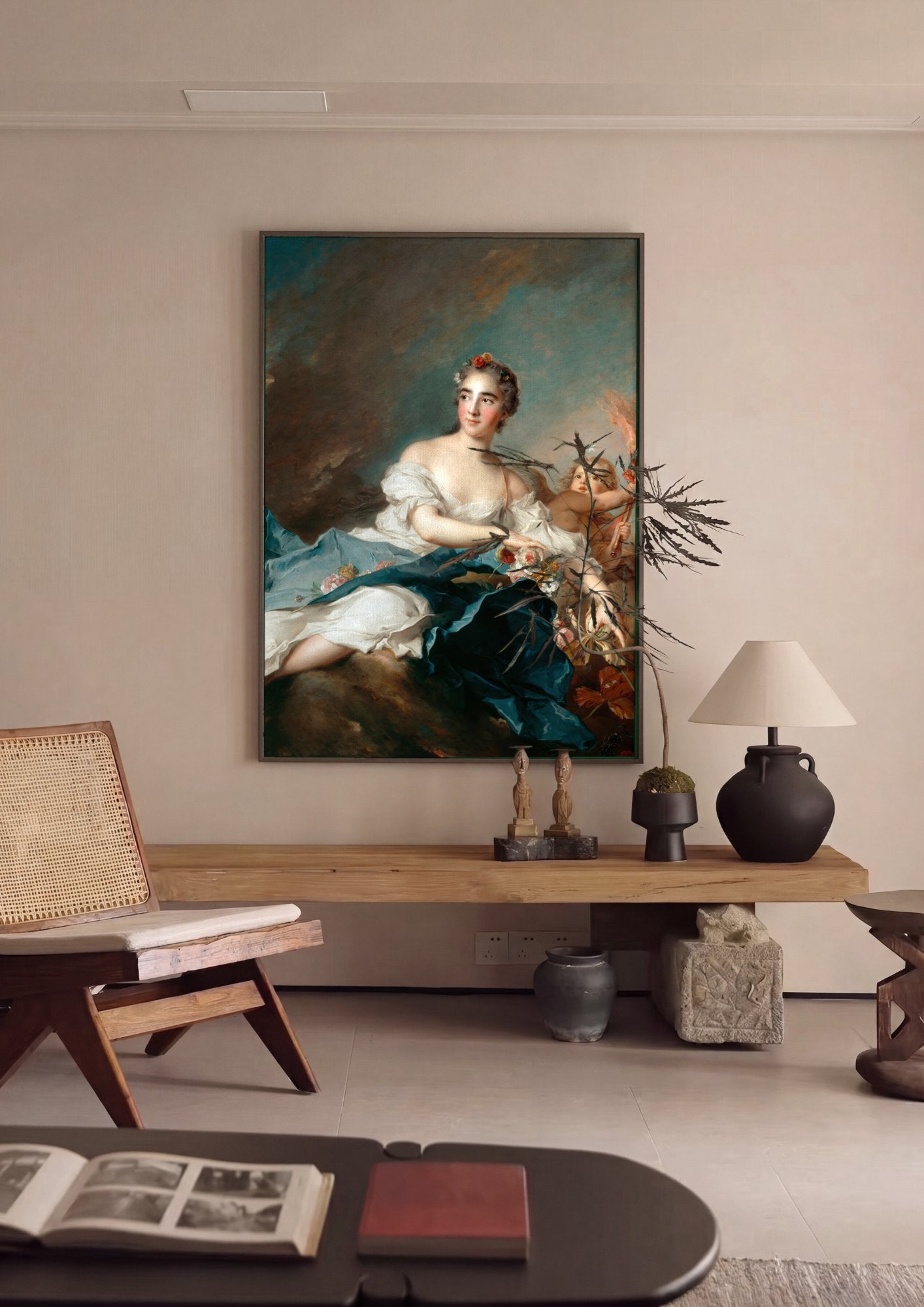Quadro Decorativo A marquesa de Villeroy - Jean-Marc Nattier em ambiente decorado