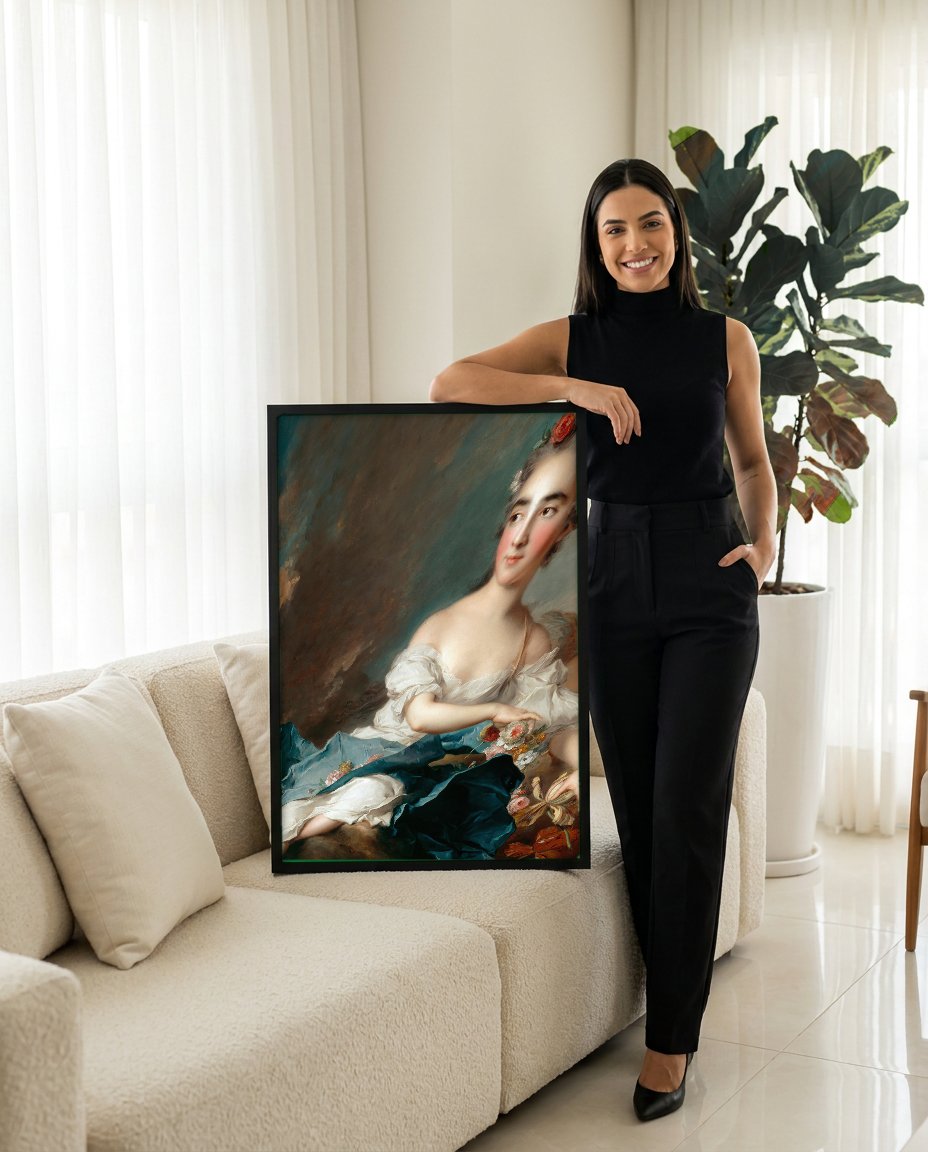 Quadro Decorativo A marquesa de Villeroy - Jean-Marc Nattier com modelo em ambiente