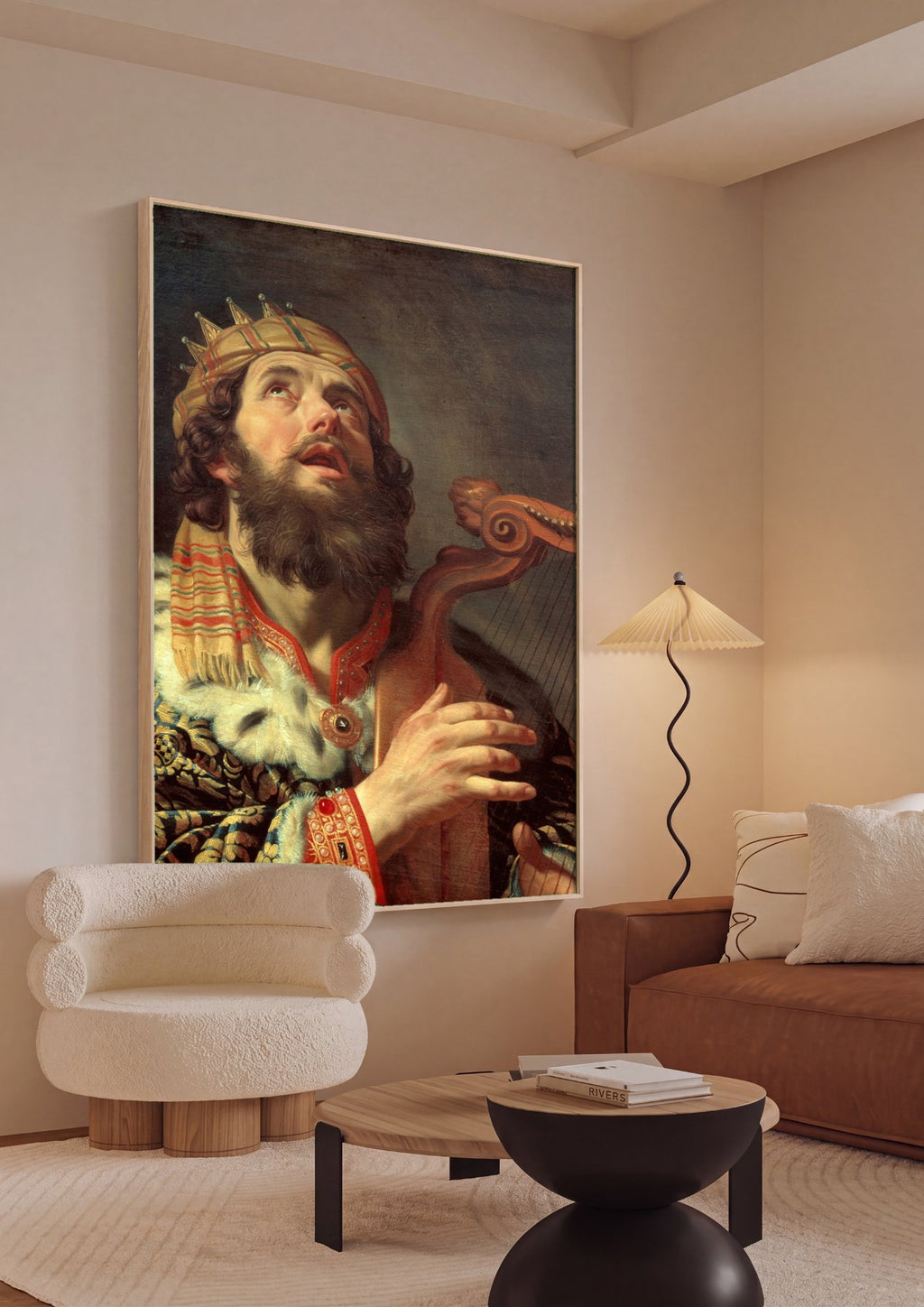 Quadro Decorativo 'Rei Davi Tocando Harpa' - Honthorst em ambiente decorado
