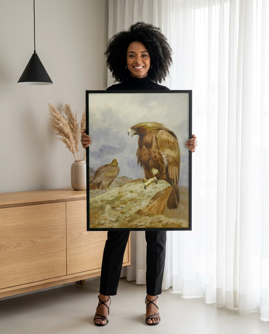 Quadro Decorativo Águias Reais nas Terras Altas - Thorburn com modelo em ambiente