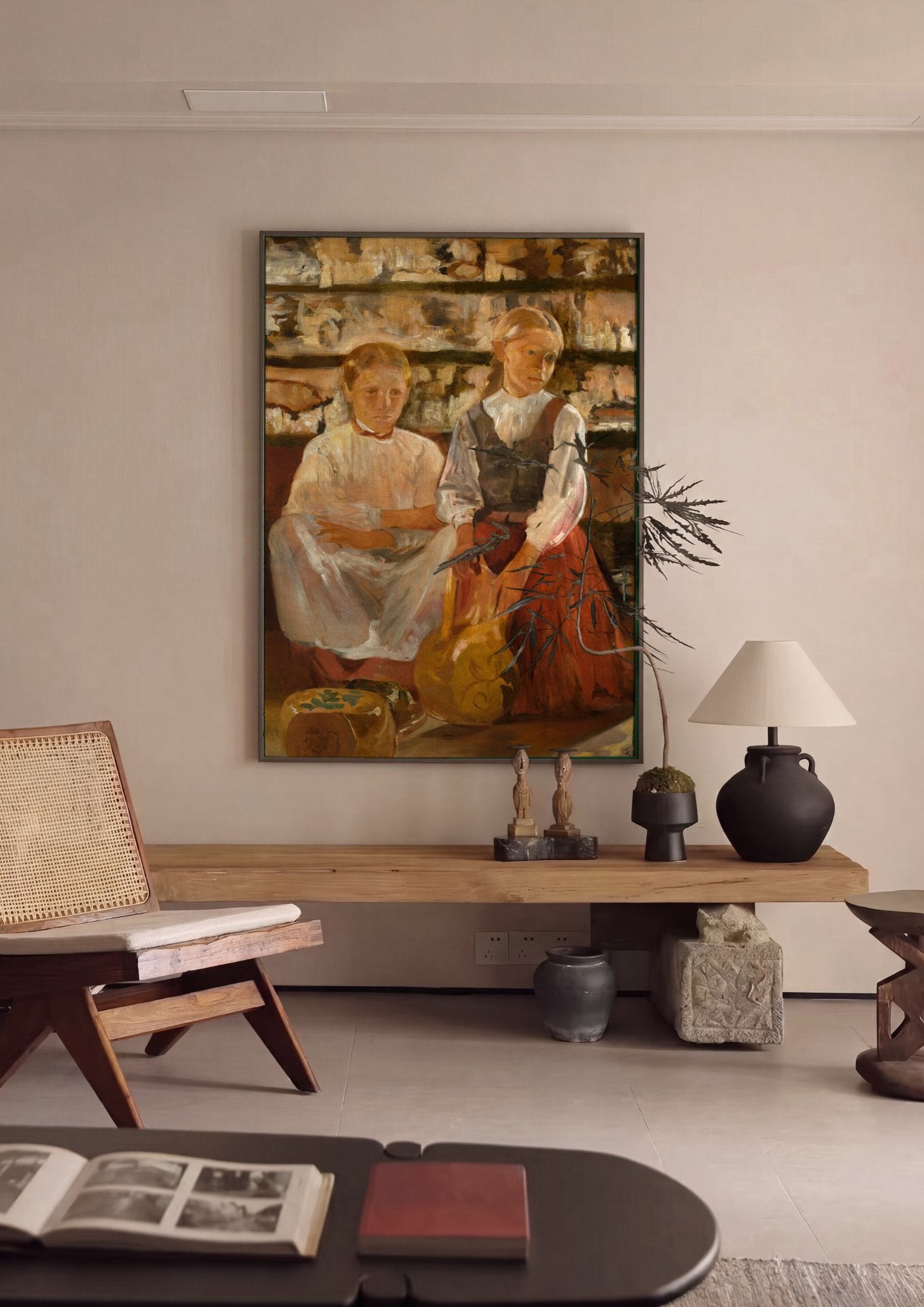 Quadro Decorativo Duas Meninas com Jarra - Jacek Malczewski em ambiente decorado