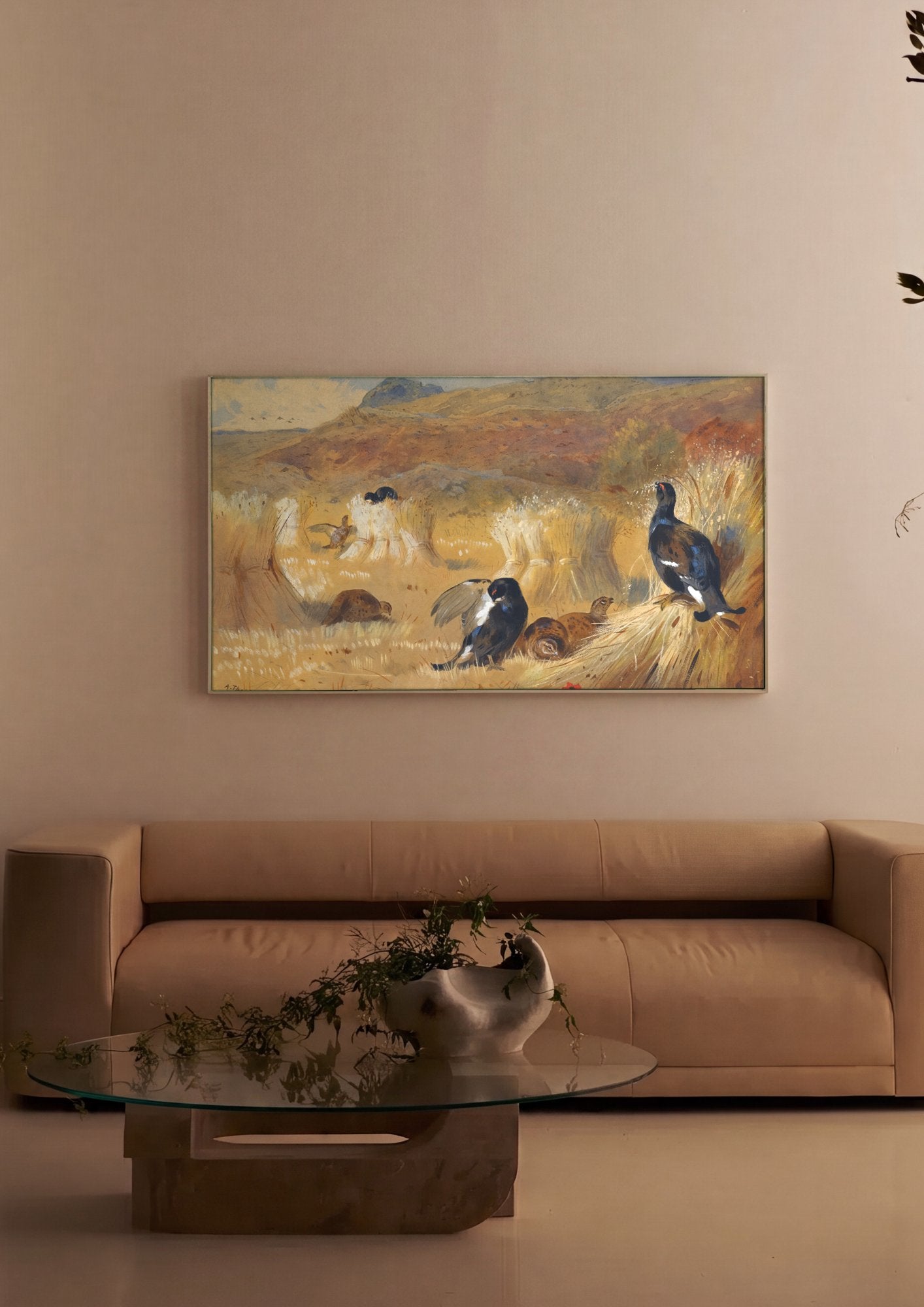 Quadro Decorativo Aves de Campo em Terreno de Colheita - Thorburn em ambiente decorado