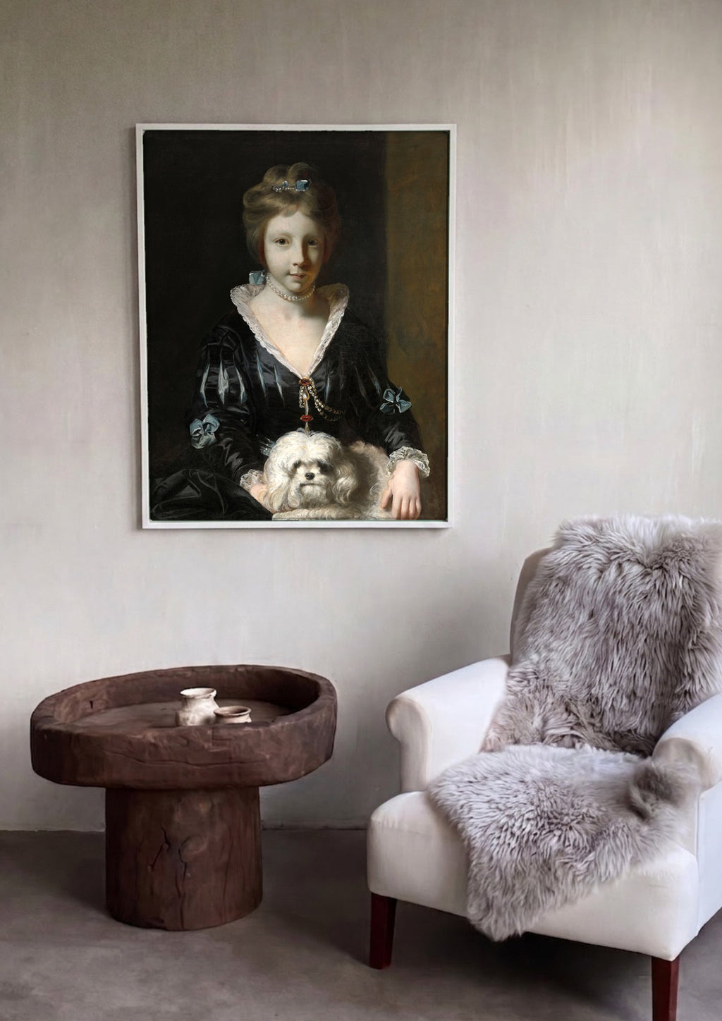 Quadro Decorativo A Menina com Cachorro - Sir Joshua Reynolds em ambiente decorado