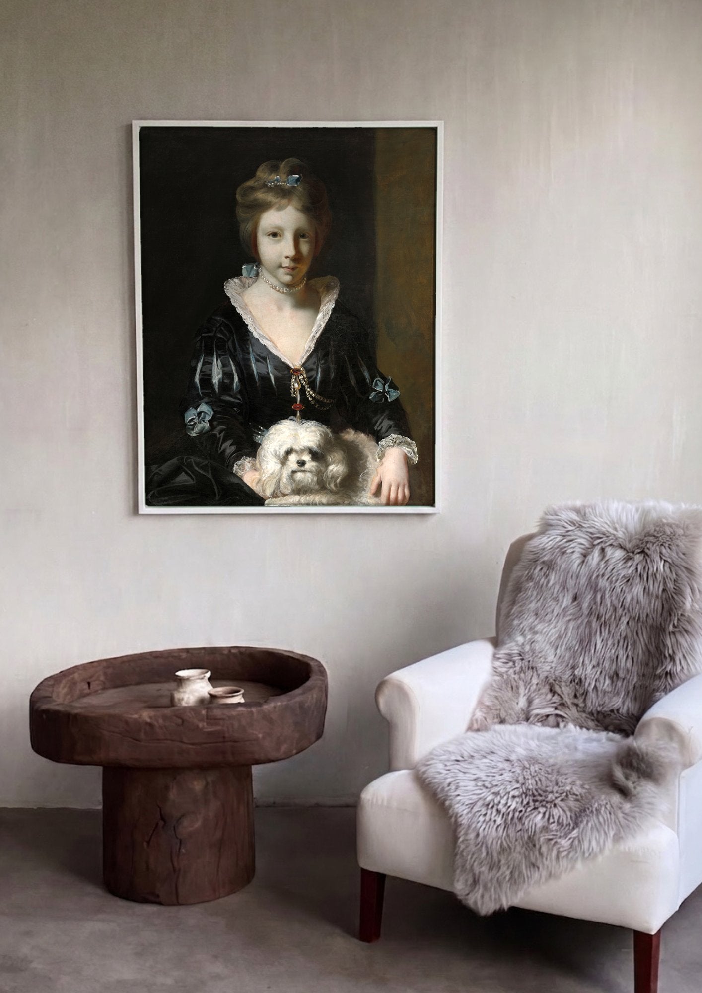 Quadro Decorativo A Menina com Cachorro - Sir Joshua Reynolds em ambiente decorado