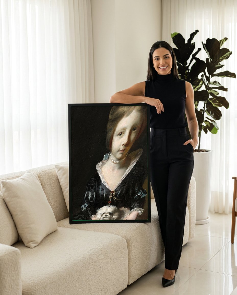 Quadro Decorativo A Menina com Cachorro - Sir Joshua Reynolds com modelo em ambiente