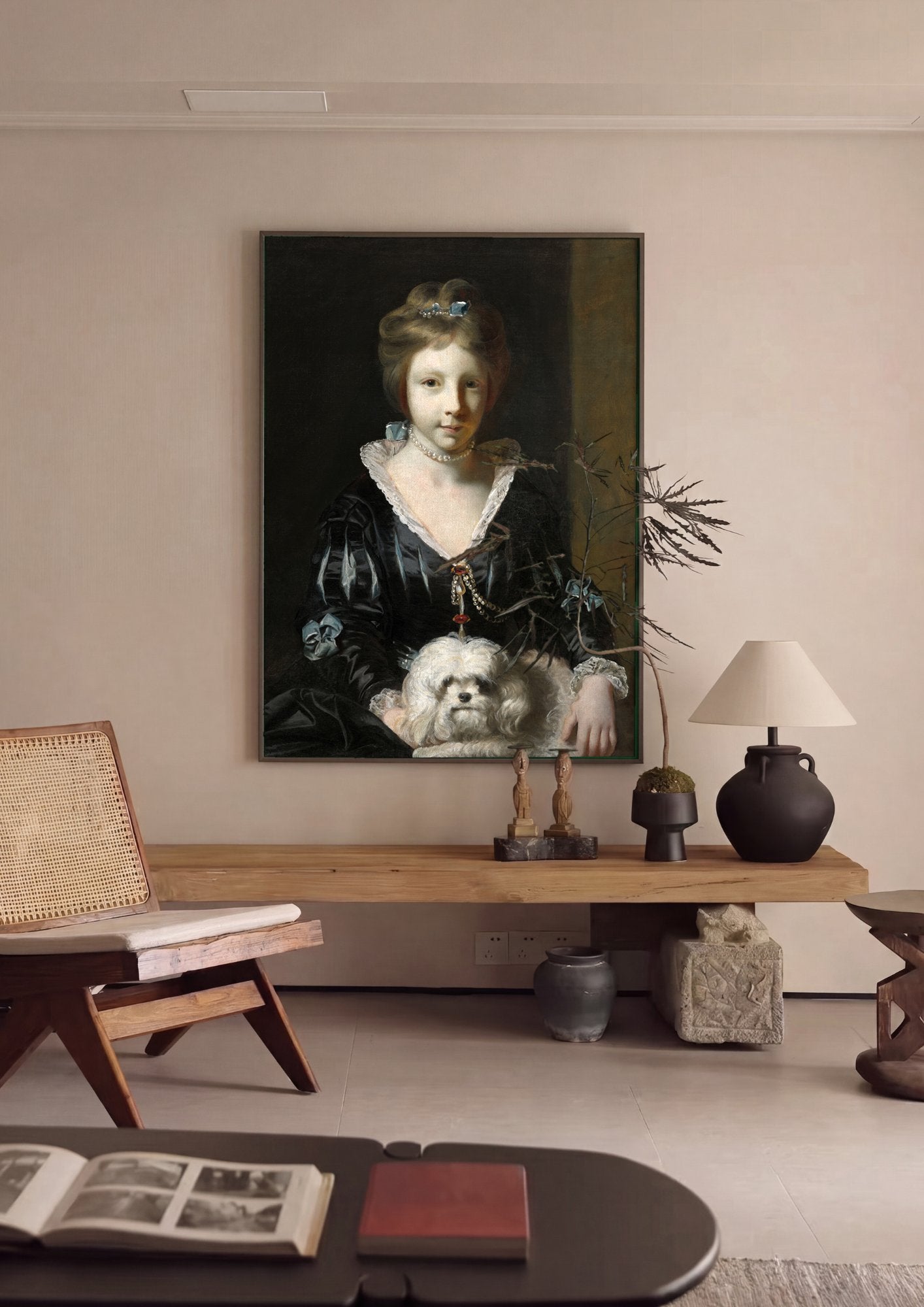 Quadro Decorativo A Menina com Cachorro - Sir Joshua Reynolds em ambiente decorado