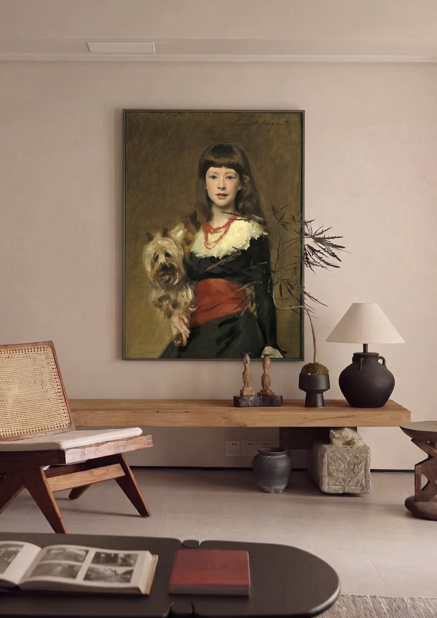 Quadro Decorativo de Menina com Cachorro - John Singer Sargent em ambiente decorado