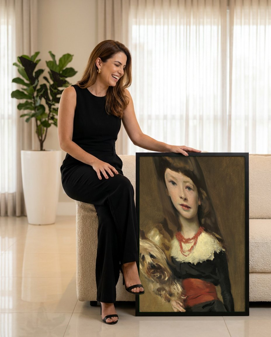 Quadro Decorativo de Menina com Cachorro - John Singer Sargent com modelo em ambiente