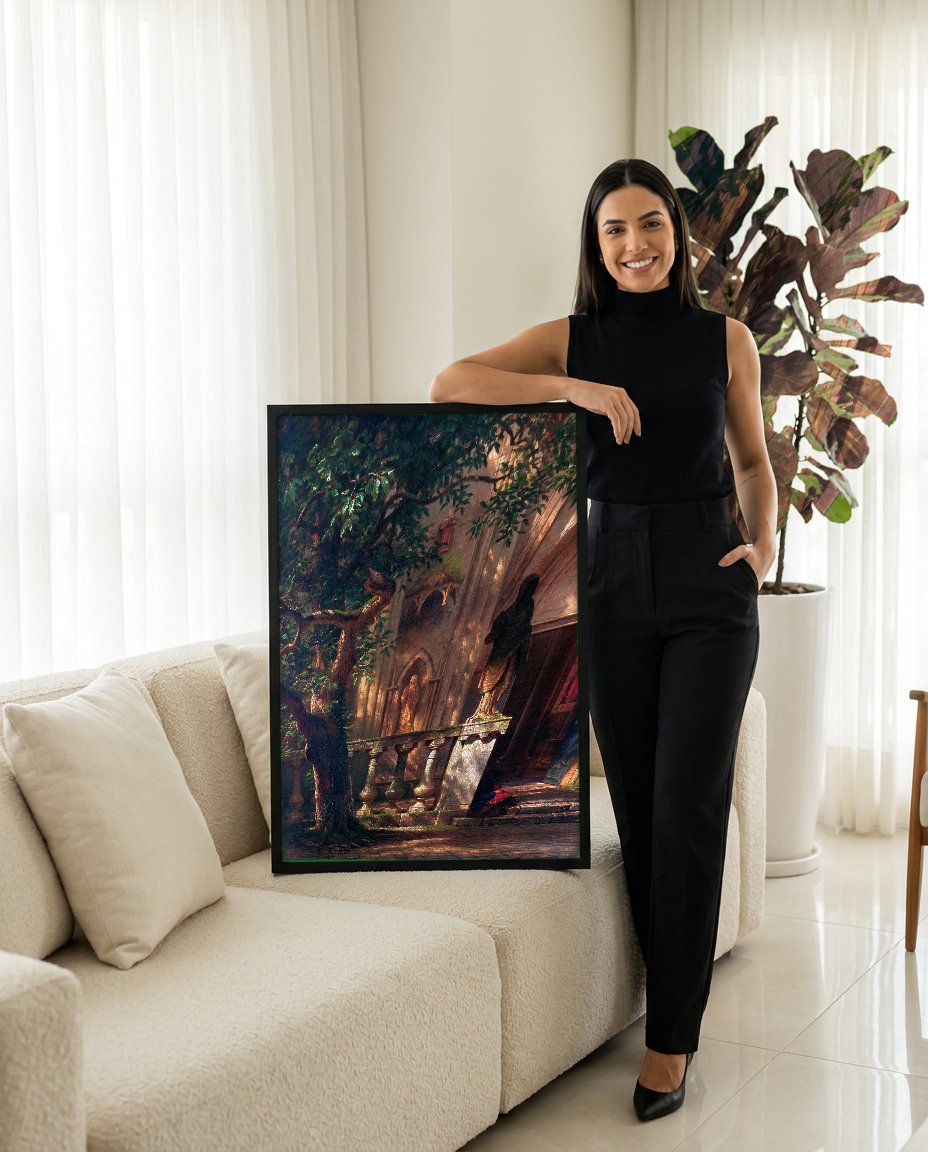 Quadro Decorativo A Igreja - Albert Bierstadt com modelo em ambiente