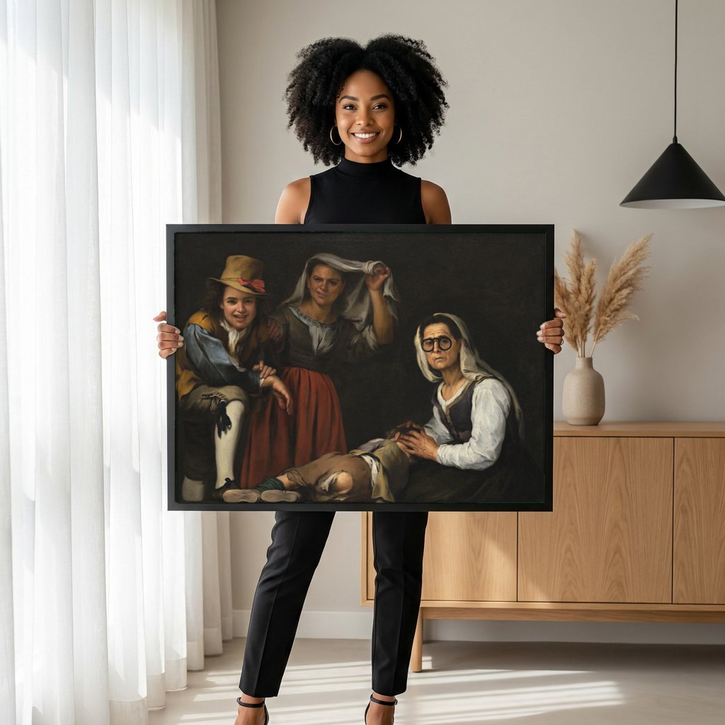 Quadro Decorativo Crianças Comendo Torta - Murillo com modelo em ambiente