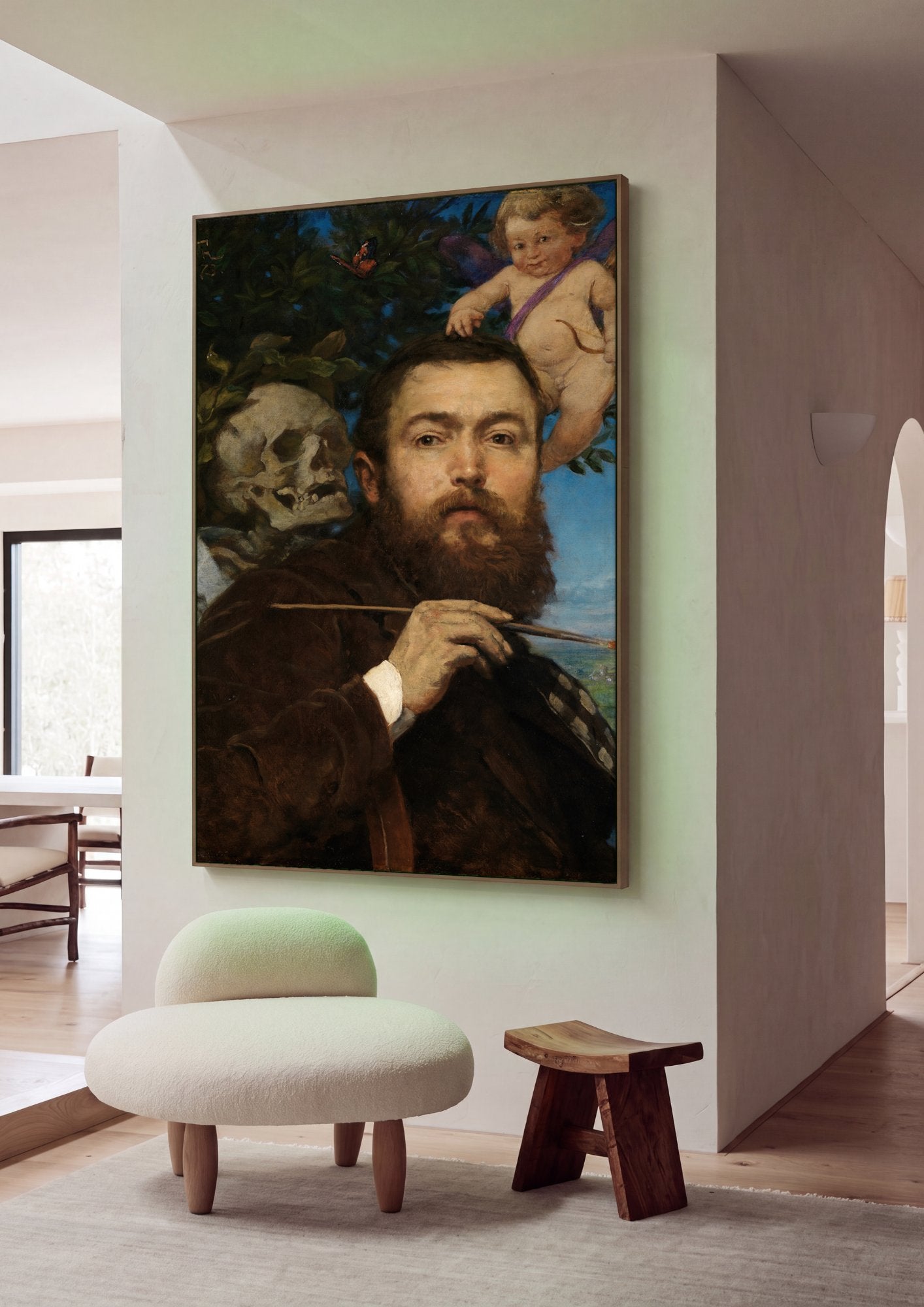 Quadro Decorativo Autorretrato com Morte e Cupido - Hans Thoma em ambiente decorado