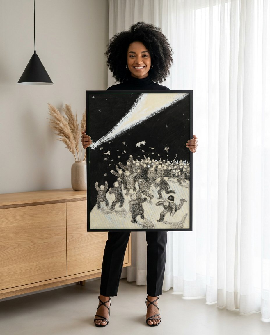 Quadro Decorativo Cometa e Multidão - Artista Desconhecido com modelo em ambiente