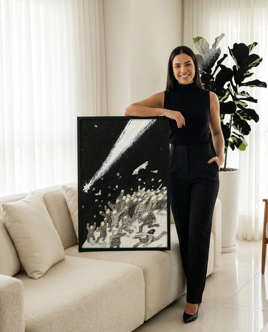 Quadro Decorativo Cometa e Multidão - Artista Desconhecido com modelo em ambiente