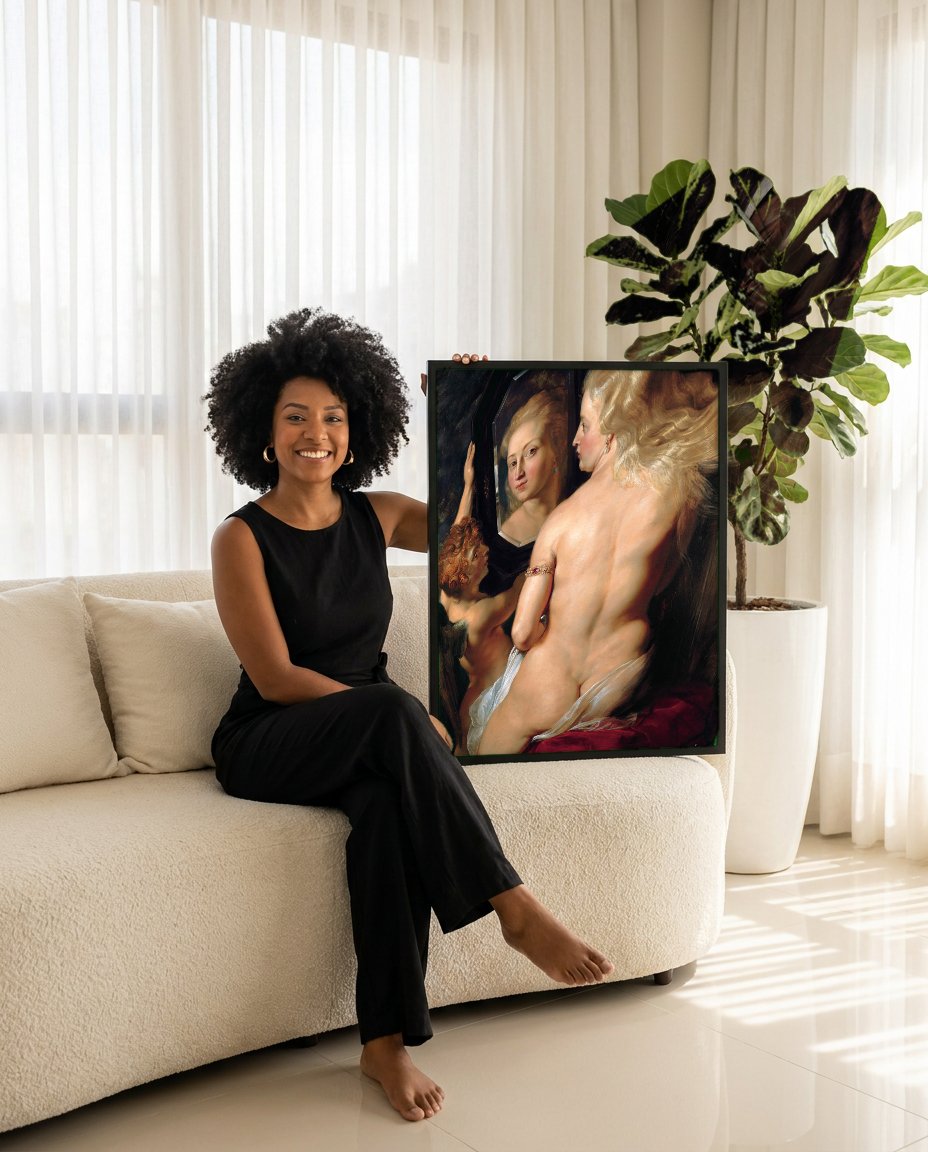 Quadro Decorativo A Vênus ao Espelho - Rubens com modelo em ambiente