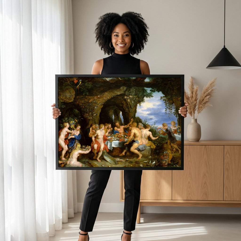 Quadro Decorativo A Festa de Aquário - Rubens com modelo em ambiente