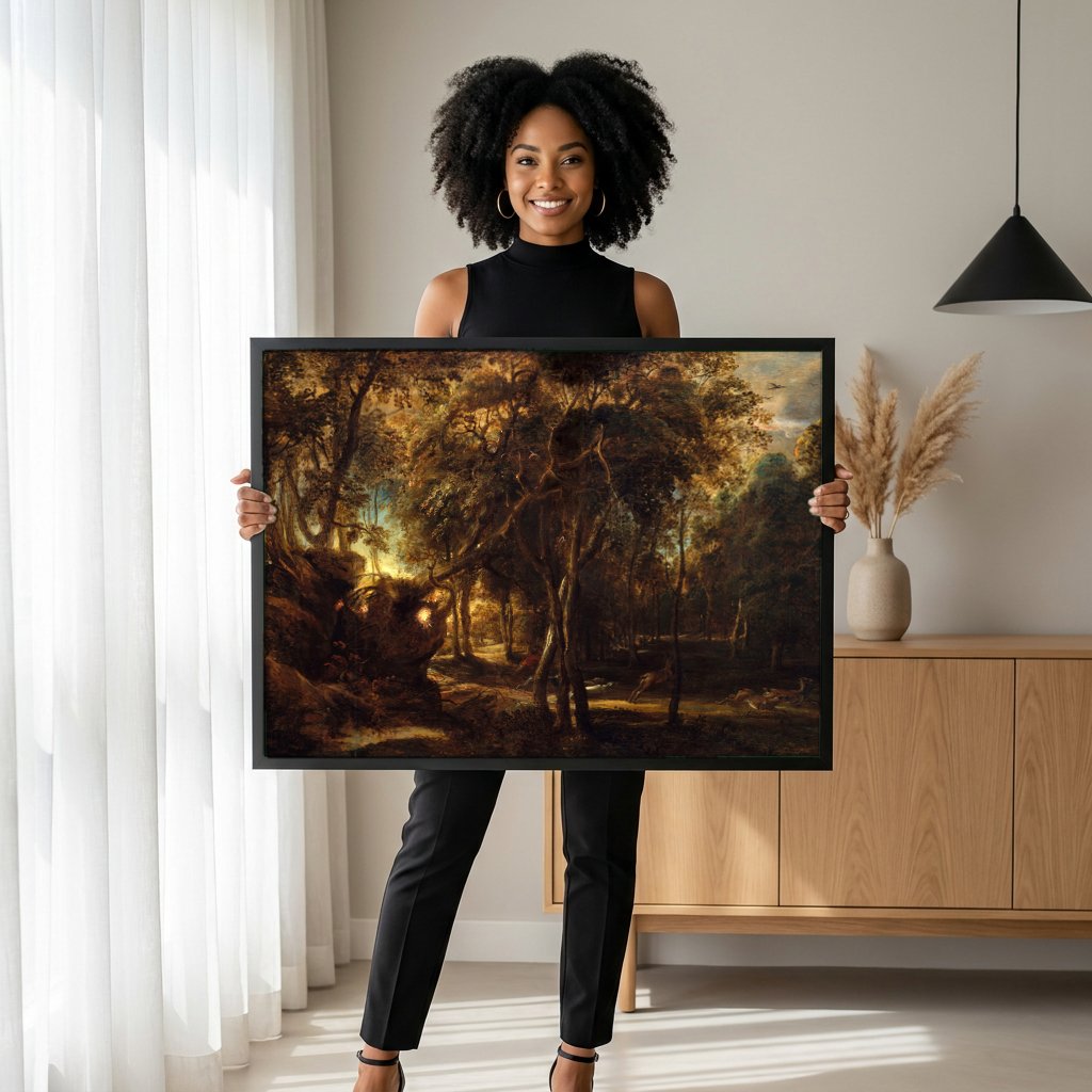 Quadro Decorativo A Caça de Atalanta - Rubens com modelo em ambiente