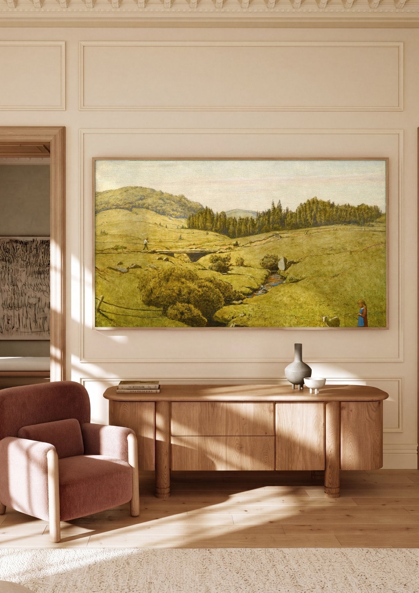 Quadro Decorativo Paisagem com Cenas Rurais - Hans Thoma em ambiente decorado
