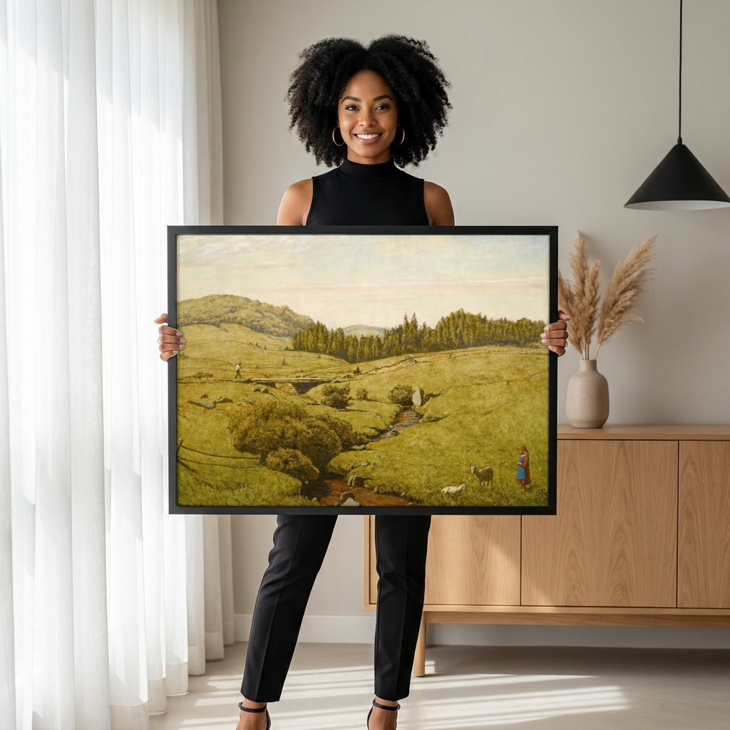 Quadro Decorativo Paisagem com Cenas Rurais - Hans Thoma com modelo em ambiente