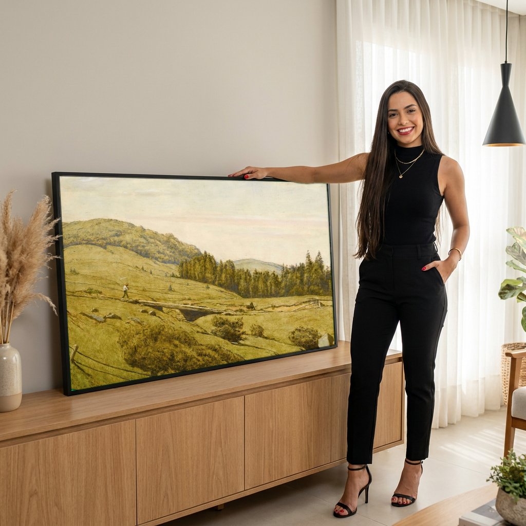 Quadro Decorativo Paisagem com Cenas Rurais - Hans Thoma com modelo em ambiente