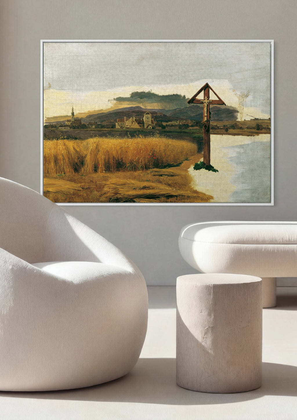 Quadro Decorativo Campo de Trigo e Cruz - Waldmüller em ambiente decorado