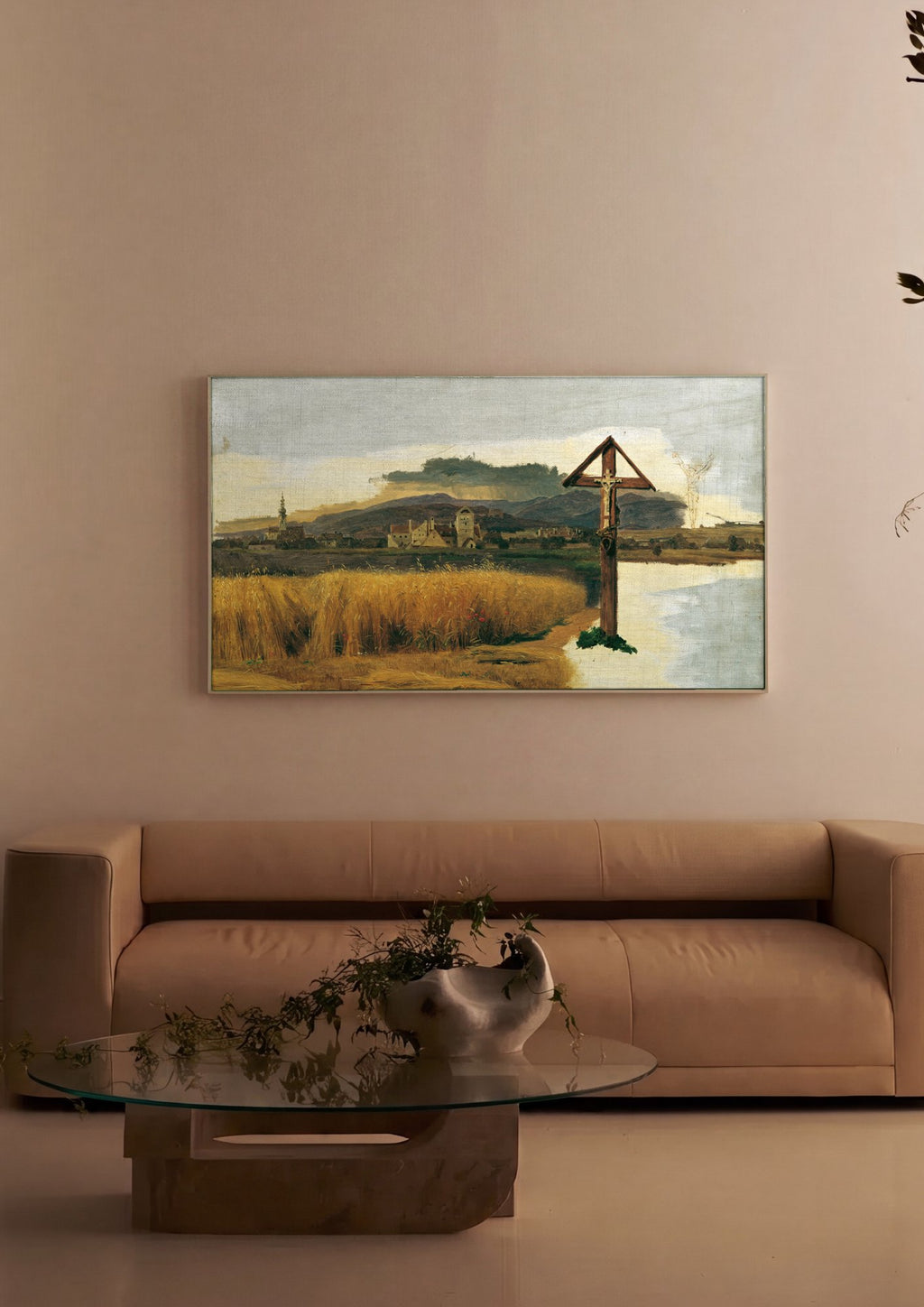 Quadro Decorativo Campo de Trigo e Cruz - Waldmüller em ambiente decorado