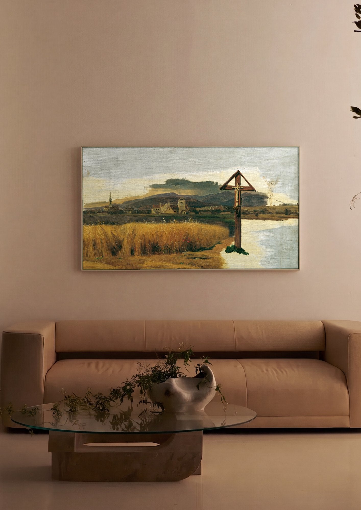 Quadro Decorativo Campo de Trigo e Cruz - Waldmüller em ambiente decorado