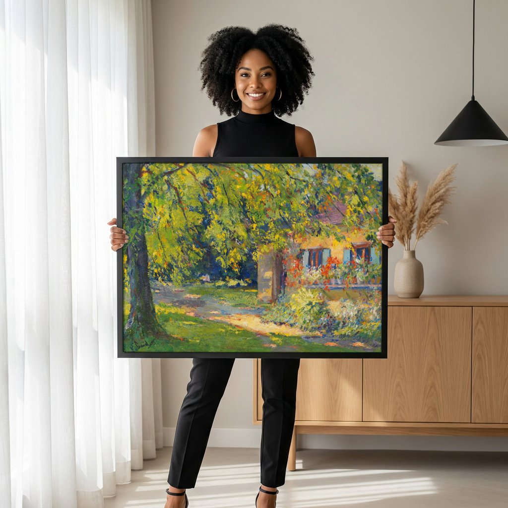 Quadro Decorativo Casa no Campo com Árvores - Edward Cucuel com modelo em ambiente