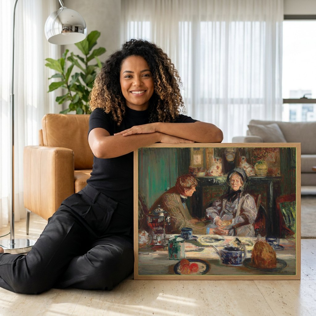 Quadro Decorativo A Hora do Chá - Jacques Émile Blanche | modelo apresentando o quadro emoldurado