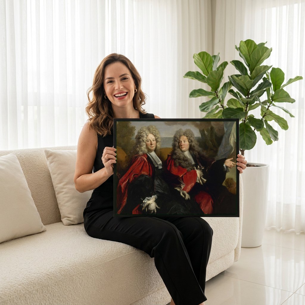 Quadro Decorativo Retrato de Cavalheiros - Largillière | modelo apresentando o quadro emoldurado
