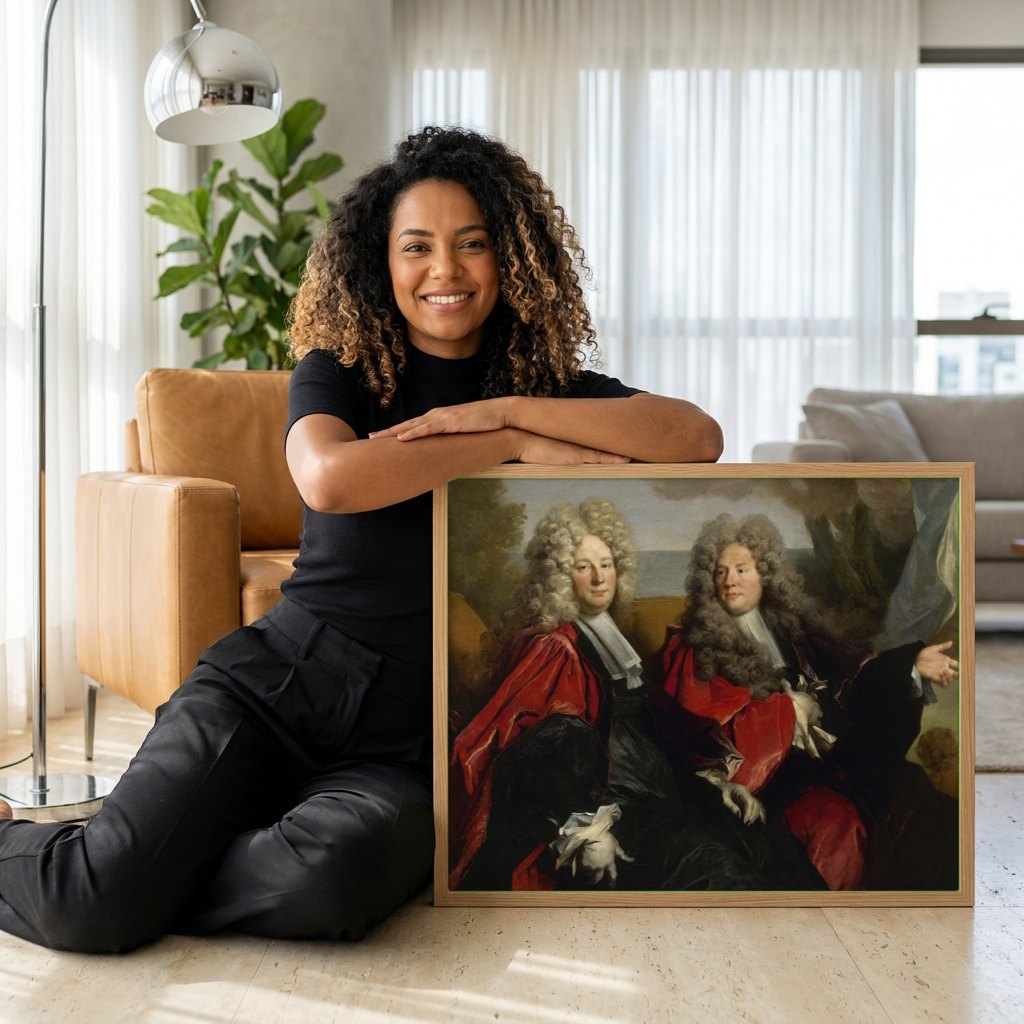 Quadro Decorativo Retrato de Cavalheiros - Largillière | modelo apresentando o quadro emoldurado