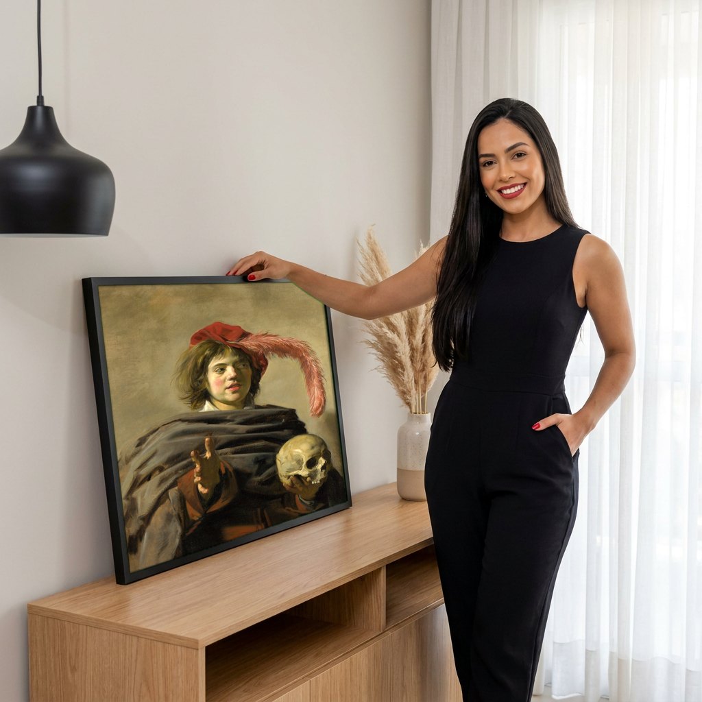 Quadro Decorativo Malle Babbe - Frans Hals | modelo apresentando o quadro emoldurado