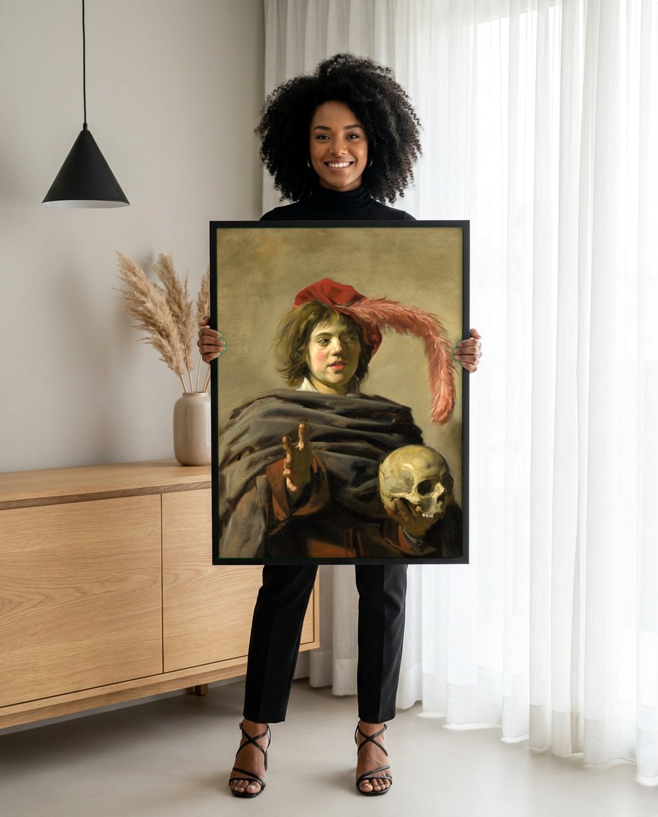 Quadro Decorativo Malle Babbe - Frans Hals | modelo apresentando o quadro emoldurado