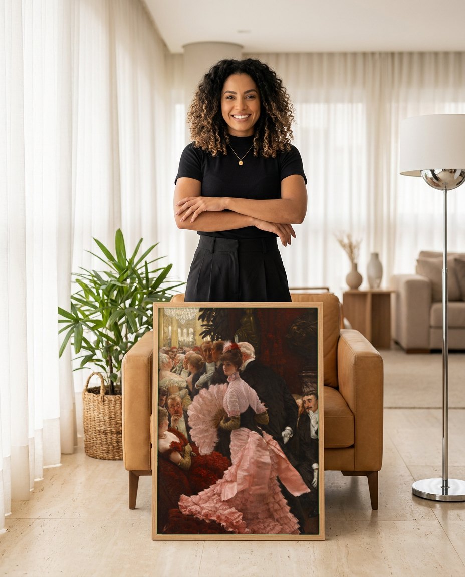 Quadro Decorativo A Festa de Gala - James Tissot | modelo apresentando o quadro emoldurado