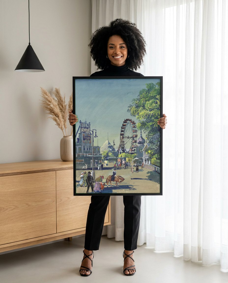 Quadro Decorativo Parque de Diversoes - Oskar Laske | modelo apresentando o quadro emoldurado