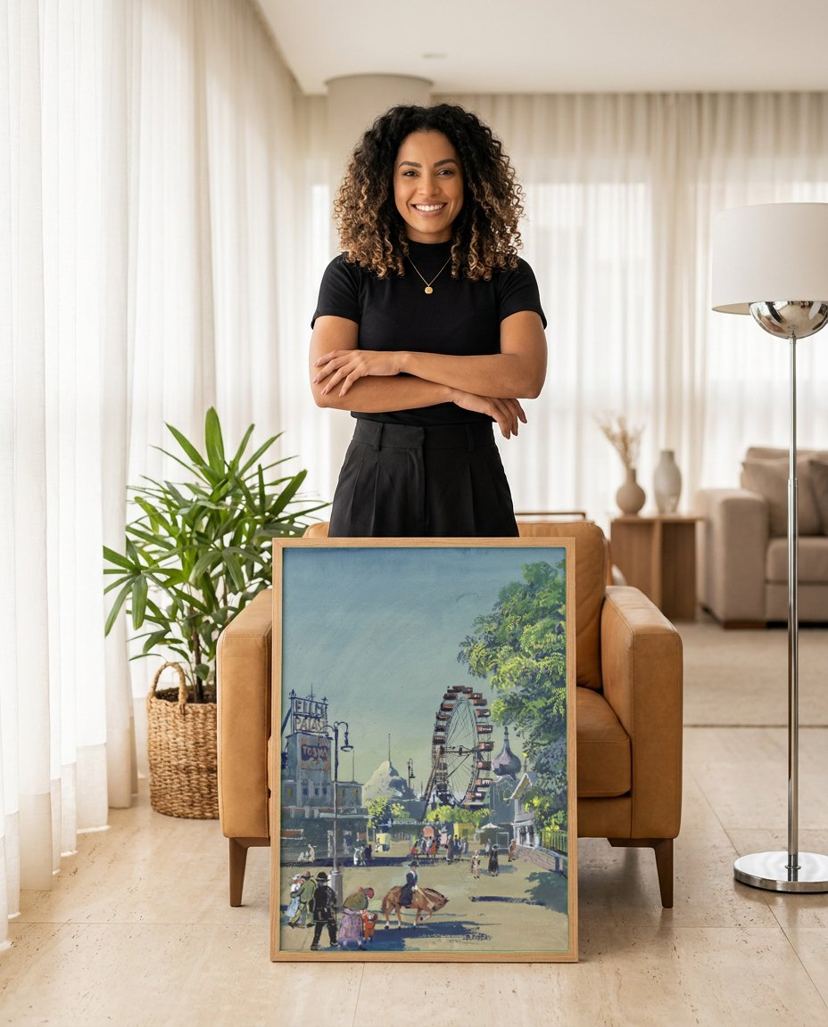 Quadro Decorativo Parque de Diversoes - Oskar Laske | modelo apresentando o quadro emoldurado