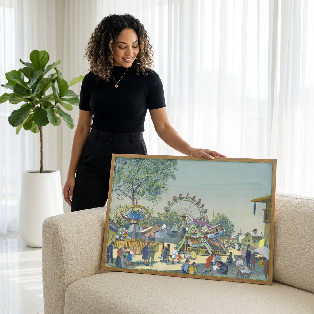 Quadro Decorativo Parque de Diversoes - Oskar Laske | modelo apresentando o quadro emoldurado