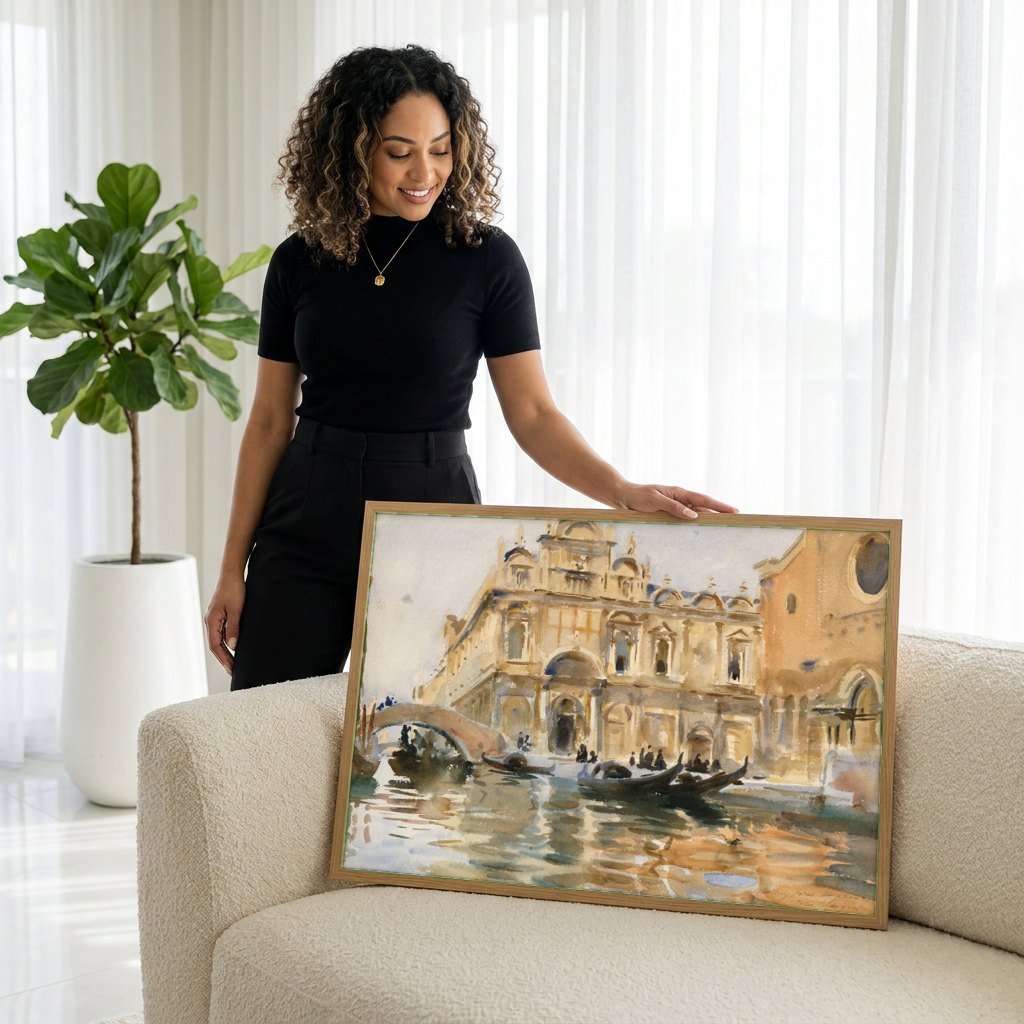 Quadro Decorativo Canal em Veneza - John Singer Sargent | modelo apresentando o quadro emoldurado
