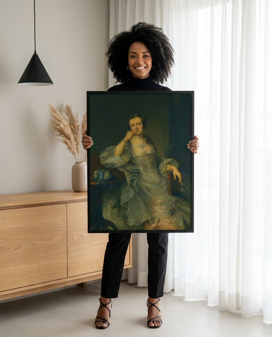 Quadro Decorativo Retrato de Senhora - Joshua Reynolds | modelo apresentando o quadro emoldurado