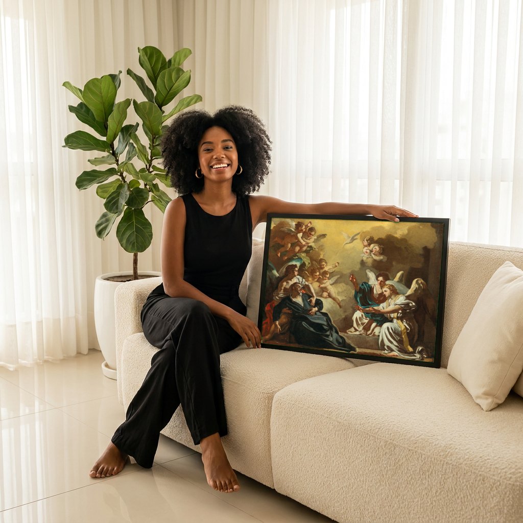 Quadro Decorativo A Visão de São Francisco de Sales - Solimena | modelo apresentando o quadro emoldurado