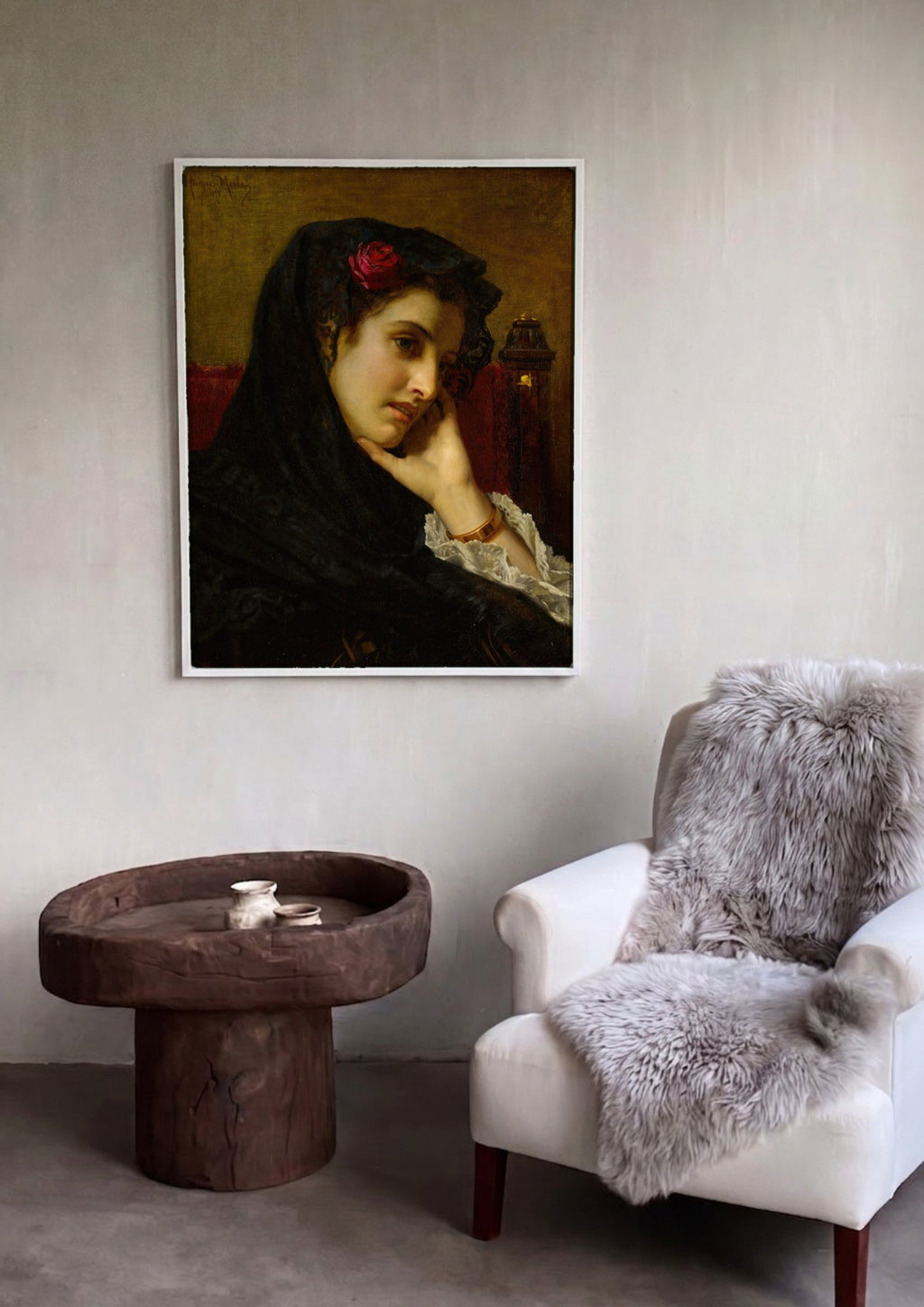 Quadro Decorativo A Contemplação - Hugues Merle | quadro emoldurado na parede