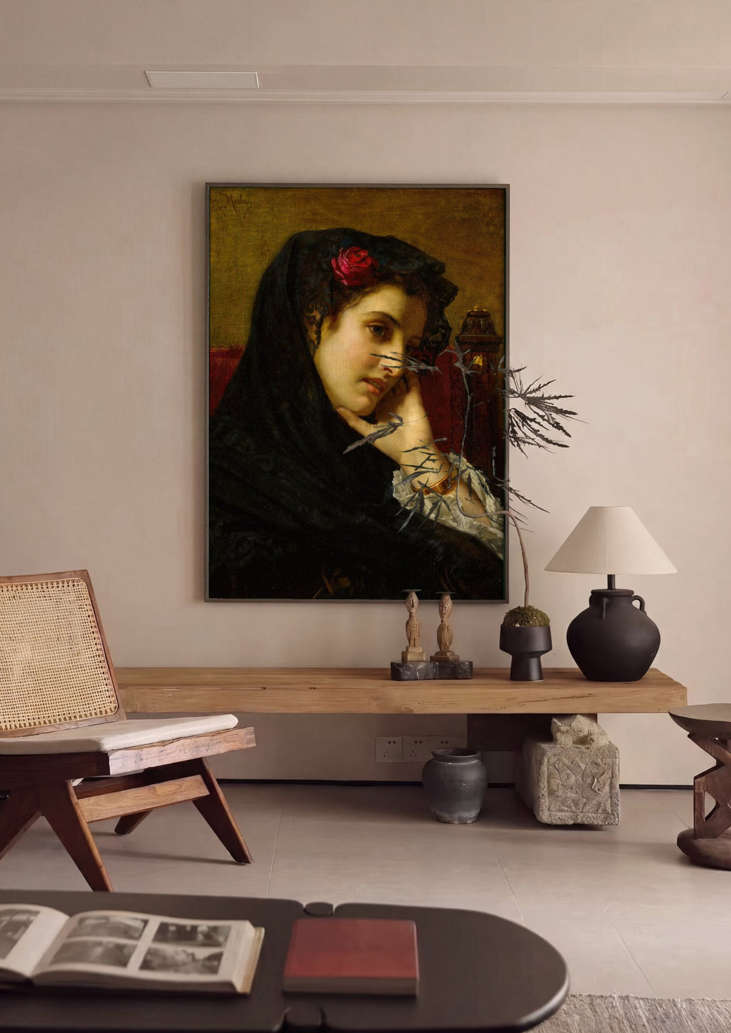 Quadro Decorativo A Contemplação - Hugues Merle | quadro emoldurado na parede