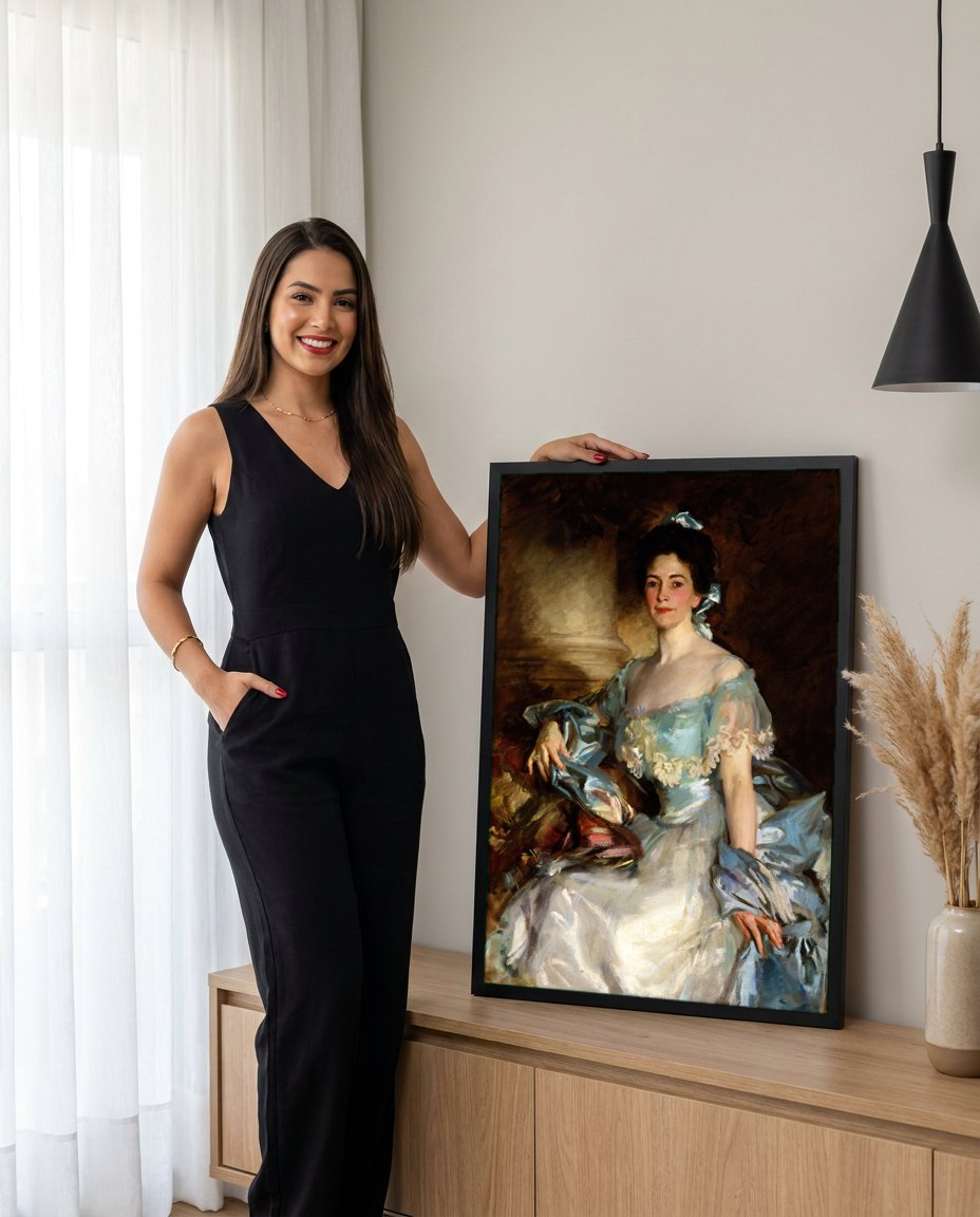 Quadro Decorativo Senhora em Azul - John Singer Sargent | modelo apresentando o quadro emoldurado