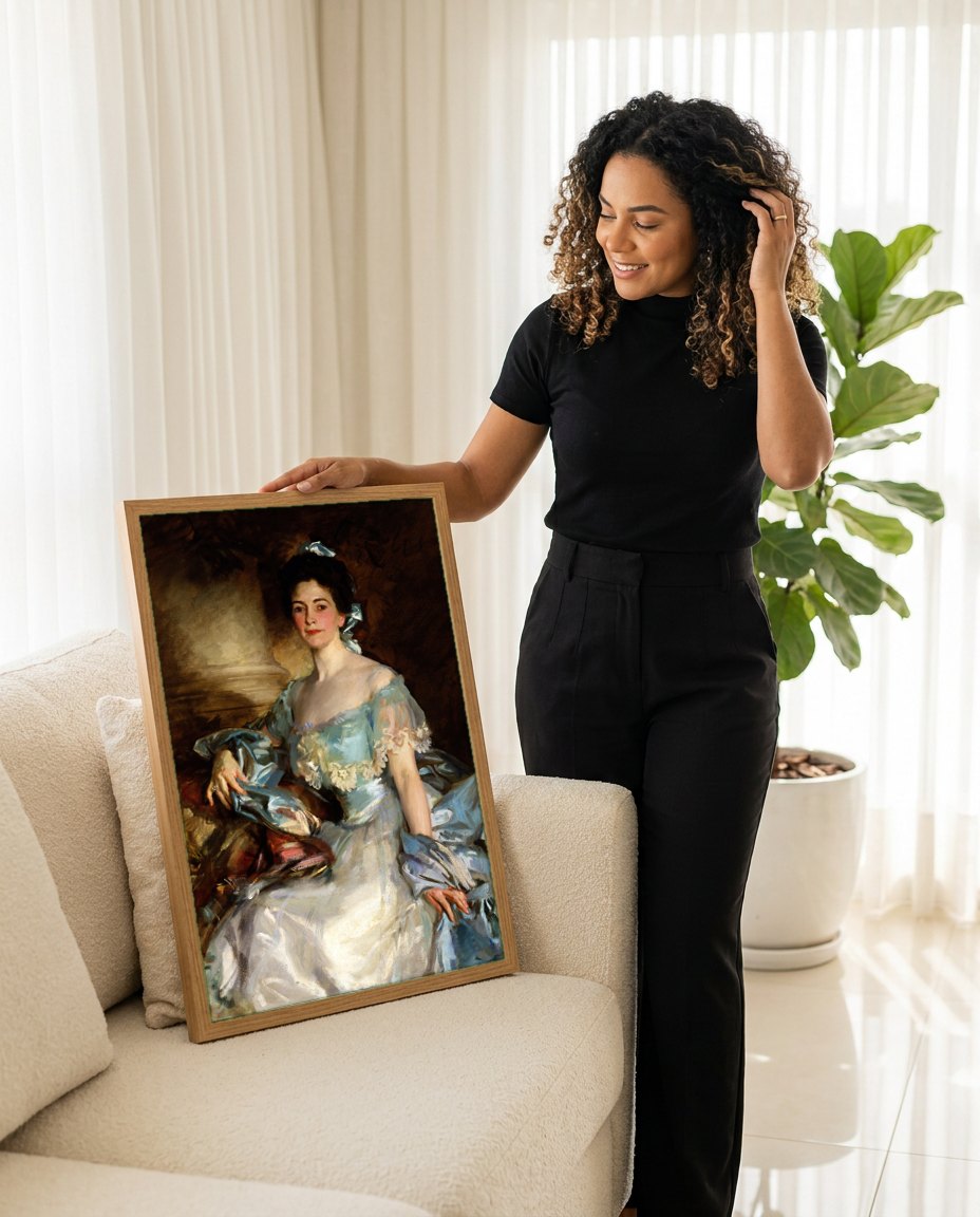 Quadro Decorativo Senhora em Azul - John Singer Sargent | modelo apresentando o quadro emoldurado