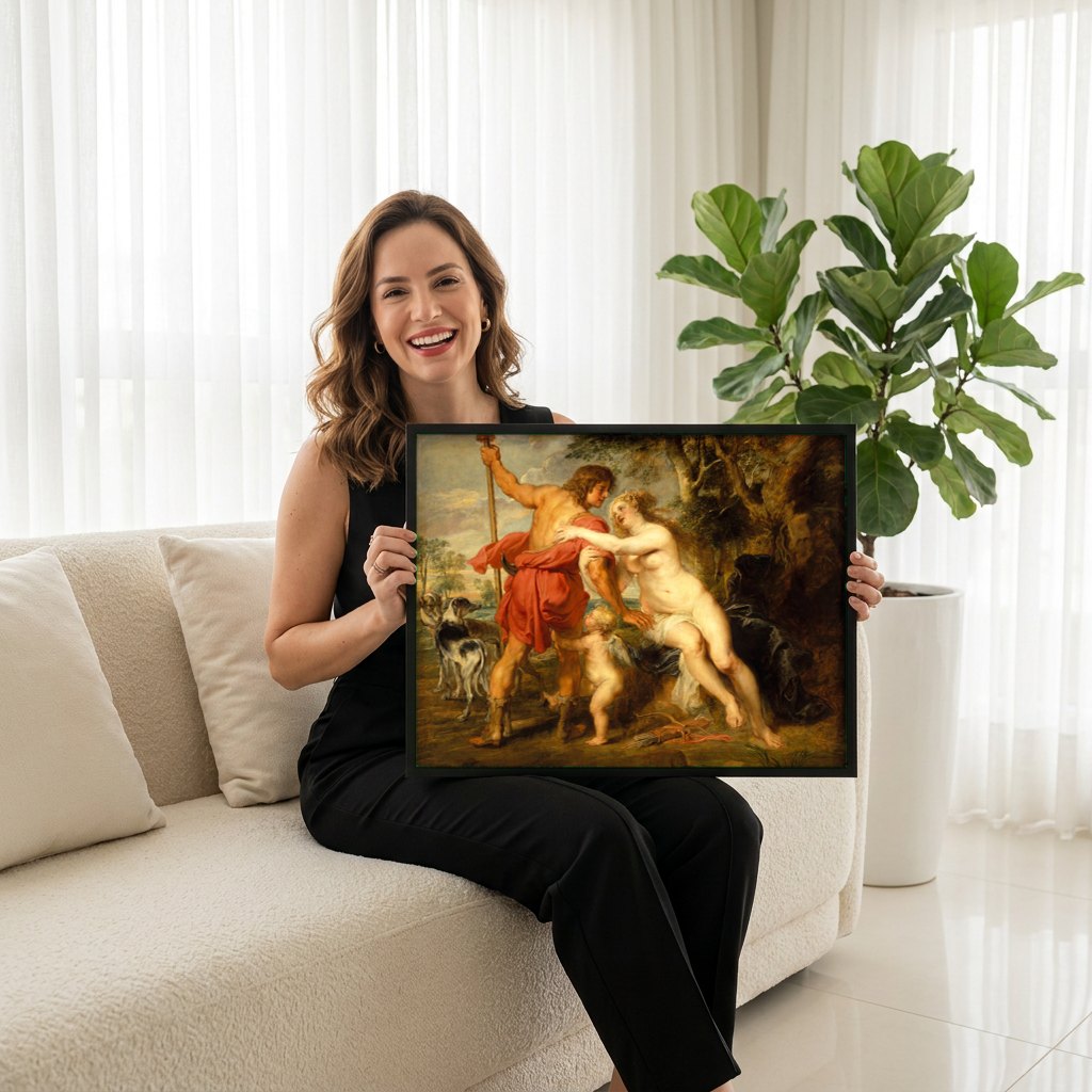 Quadro Decorativo Vênus e Adônis - Rubens | modelo apresentando o quadro emoldurado