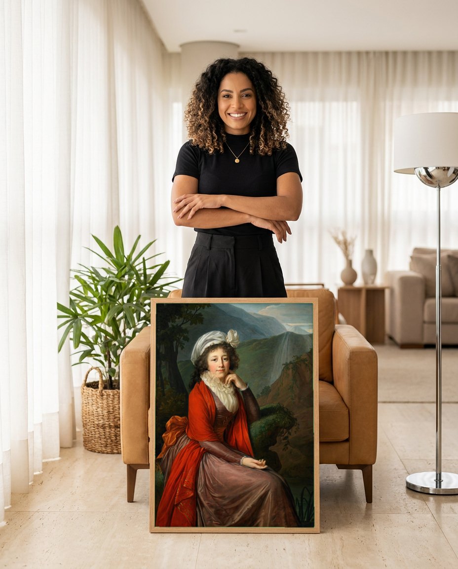 Quadro Decorativo Retrato de Mulher - Elisabeth Le Brun | modelo apresentando o quadro emoldurado