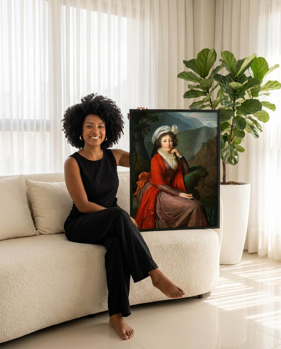 Quadro Decorativo Retrato de Mulher - Elisabeth Le Brun | modelo apresentando o quadro emoldurado